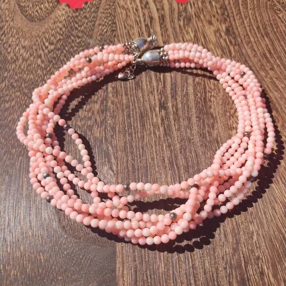 Jay King DTR mine finds 925 Sterling silver Angel Skin Coral 8 strand necklace - Picture 4 of 9